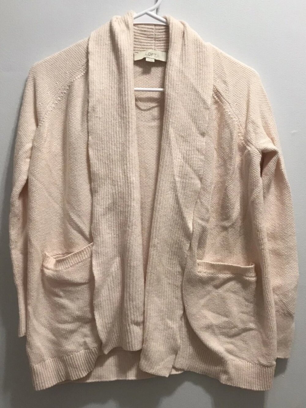 LOFT Womens Cardigan Sweater Size XS Pink Open Front Long Sleeve Collar Stretch